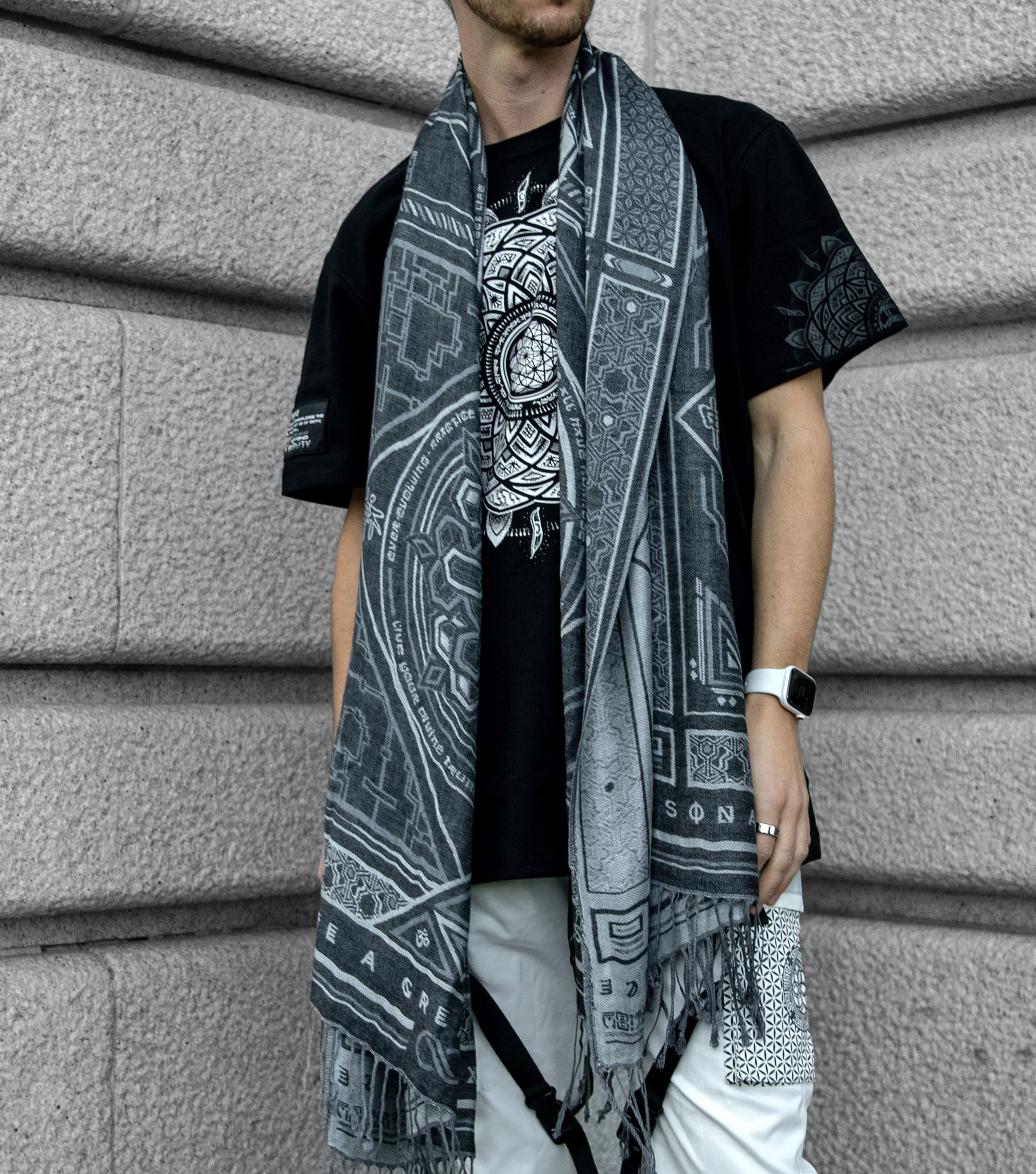 DHARMA V2 • Grey/White • Festival Shawl/Scarf