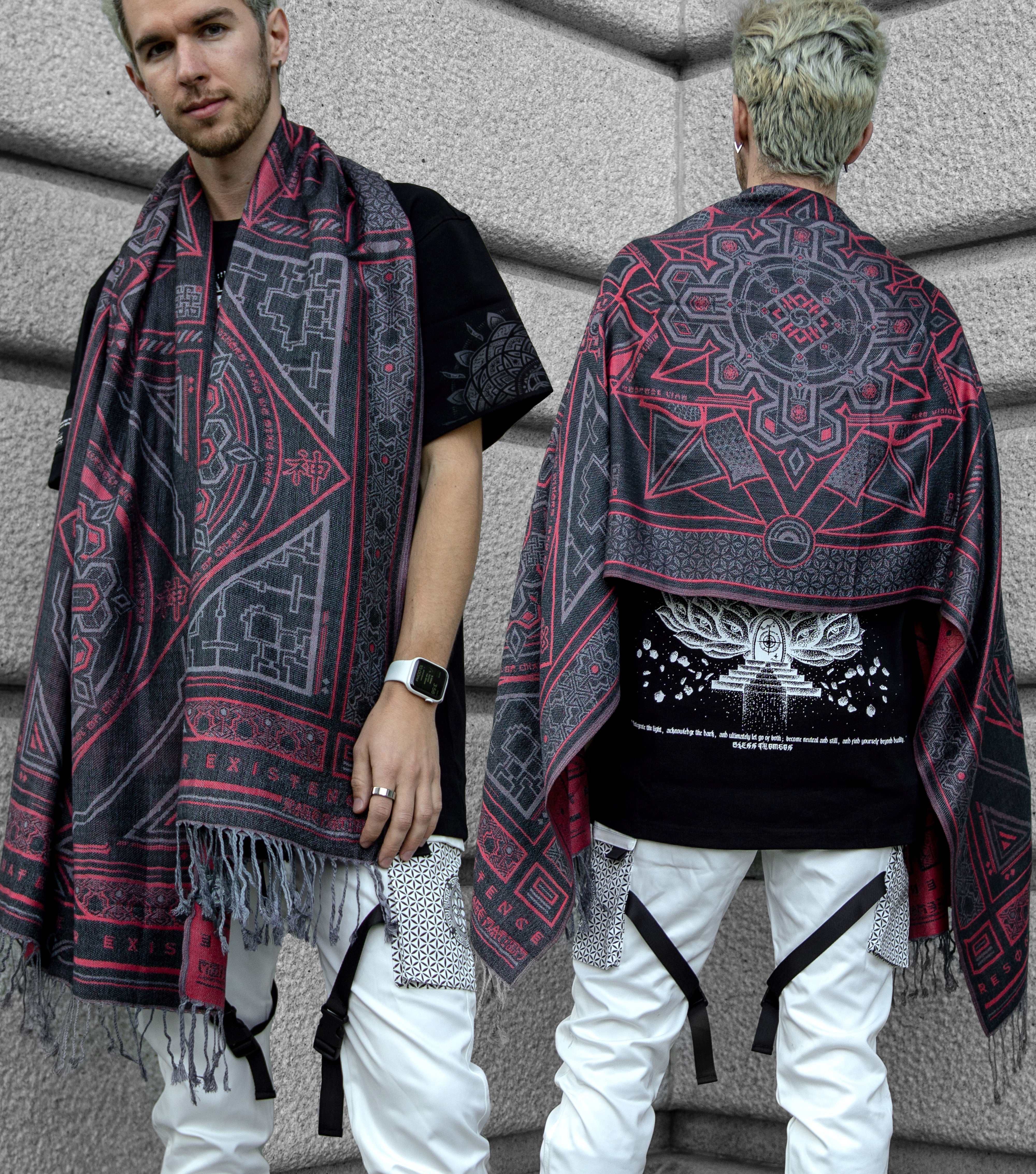 DHARMA V2 • Grey/Red • Festival Shawl/Scarf