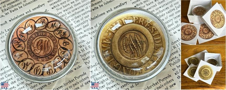 Glass George Washington Inaugural Button Paperweights — Made in America