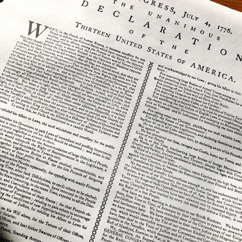 the declaration of independence in print