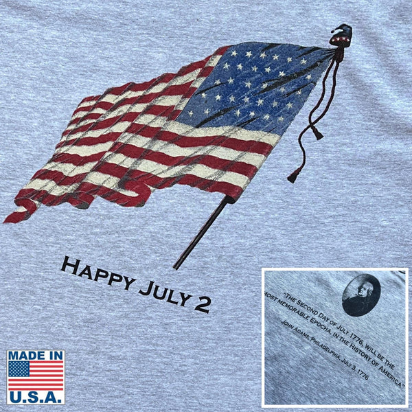 The History List Happy July 2” T-Shirt with John Adams and His Quote on The Back Heather Grey - 90% Cotton / 10% Polycotton Made in The USA / 3XL