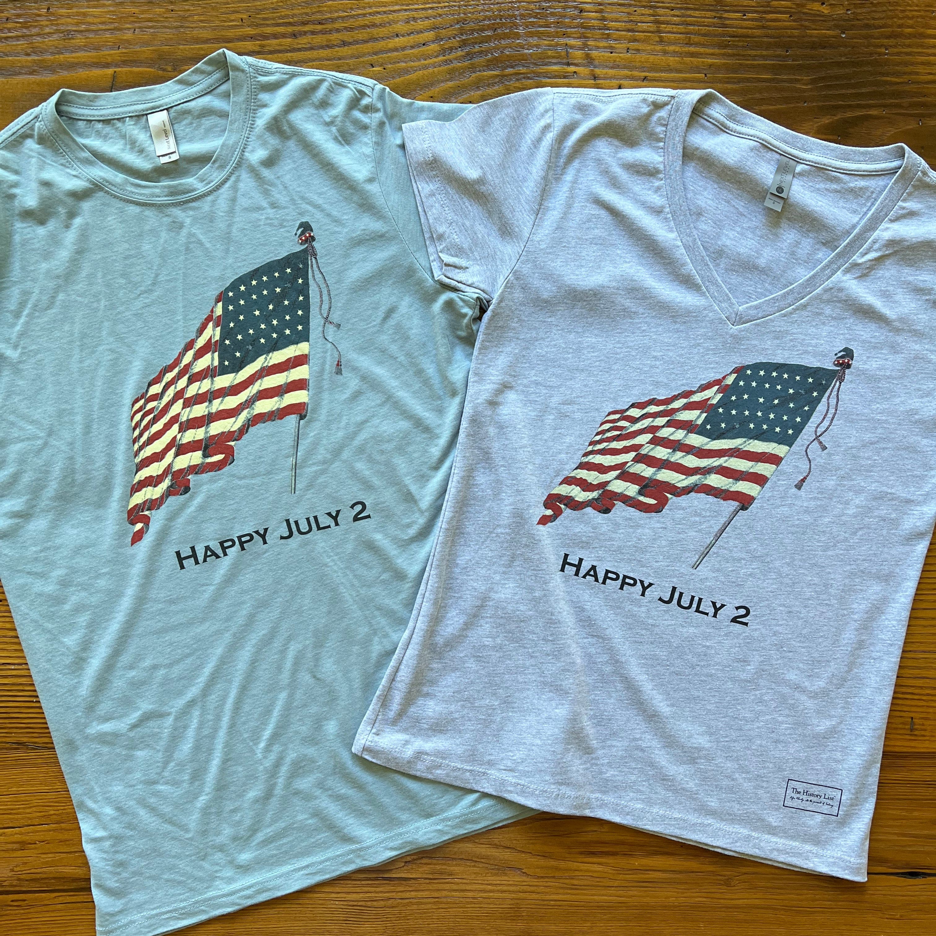 The History List Happy July 2” T-Shirt with John Adams and His Quote on The Back Heather Grey - 90% Cotton / 10% Polycotton Made in The USA / 3XL