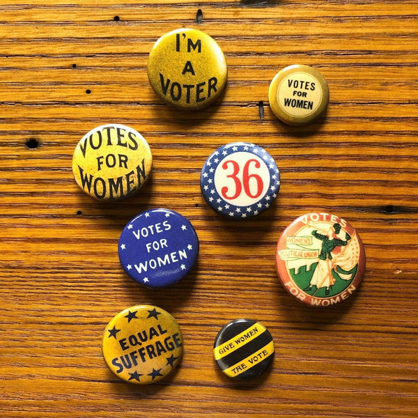 Suffrage Campaign Historical Button Pins and Sticker Sheet Bundle