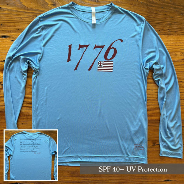 We Hold These Truths - July 4, 1776” On Moisture-Wicking 100% Polyester Interlock with SPF 40+ UV Protection - Long-Sleeved Light Blue - Men's Cut /