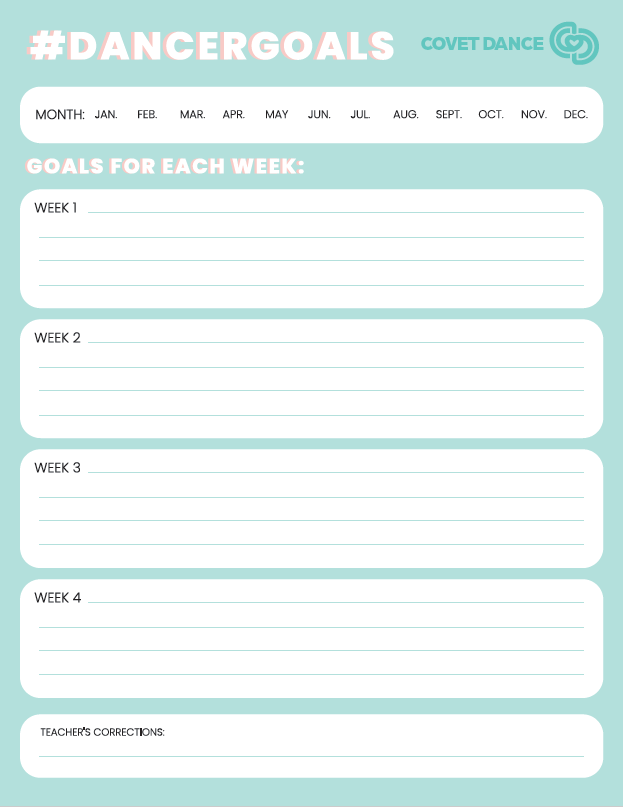 Dancer Goals Planner mint green