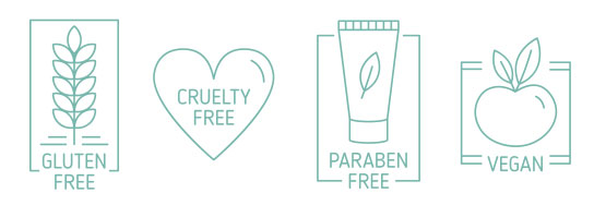 Gluten Free, Cruelty Free, Paraben Free, and Vegan