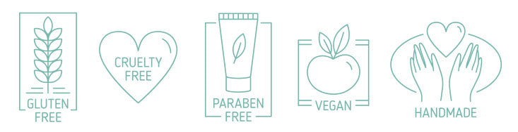 Gluten Free, Cruelty Free, Paraben Free, Vegan, and Handmade in our lab