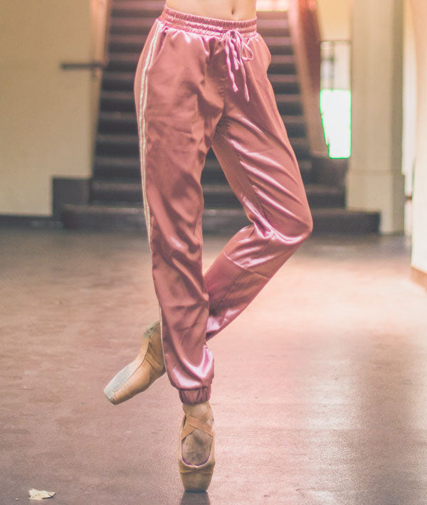 satin pink joggers