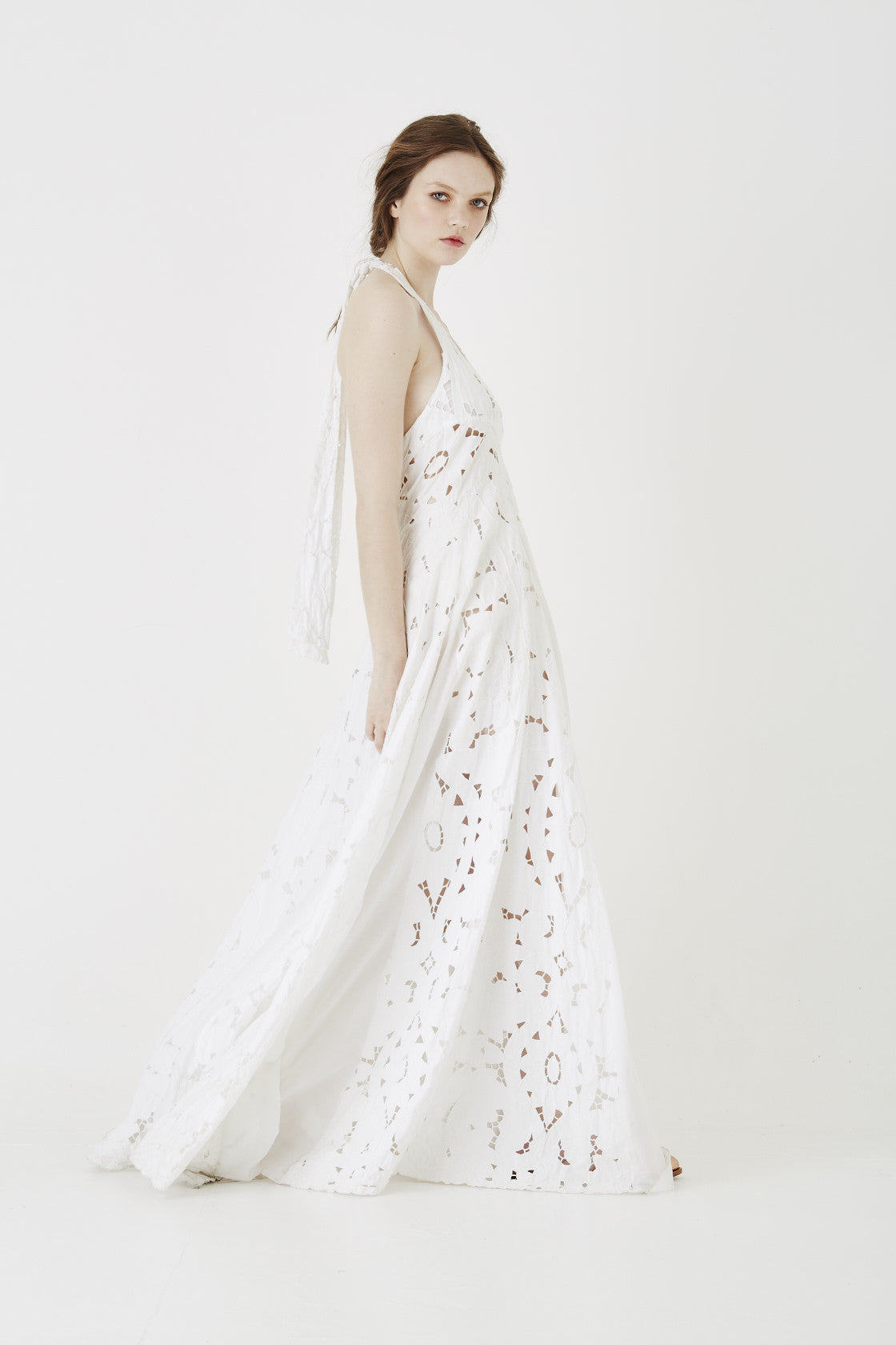 white cutwork dress