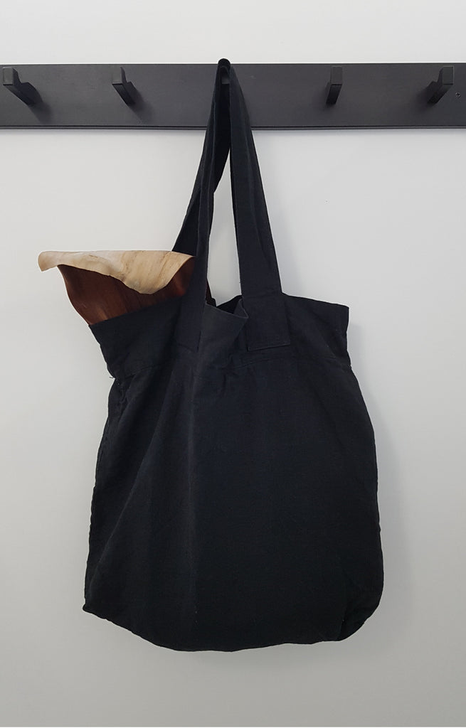 black linen tote bag