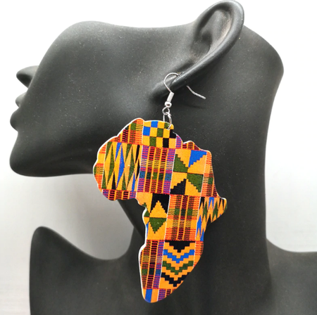 kente print earrings Map of africa shaped jewelry pro black accessories afrocentric accessory jewelry jewellery ear candy natural hair cheap cute different clothing outfit idea unique urban women woman lady ladies tween back to school 