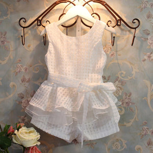 Little Girls Organza Ruffle Hem Top & Shorts - Nhu Avenue  - Little Girls Clothes Size 7-8