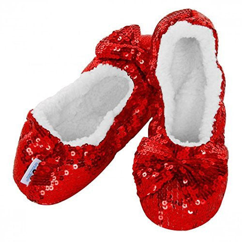 Ladies Christmas Red Sequin Bling-It-On Snoozies Slippers ~ Sherpa ...