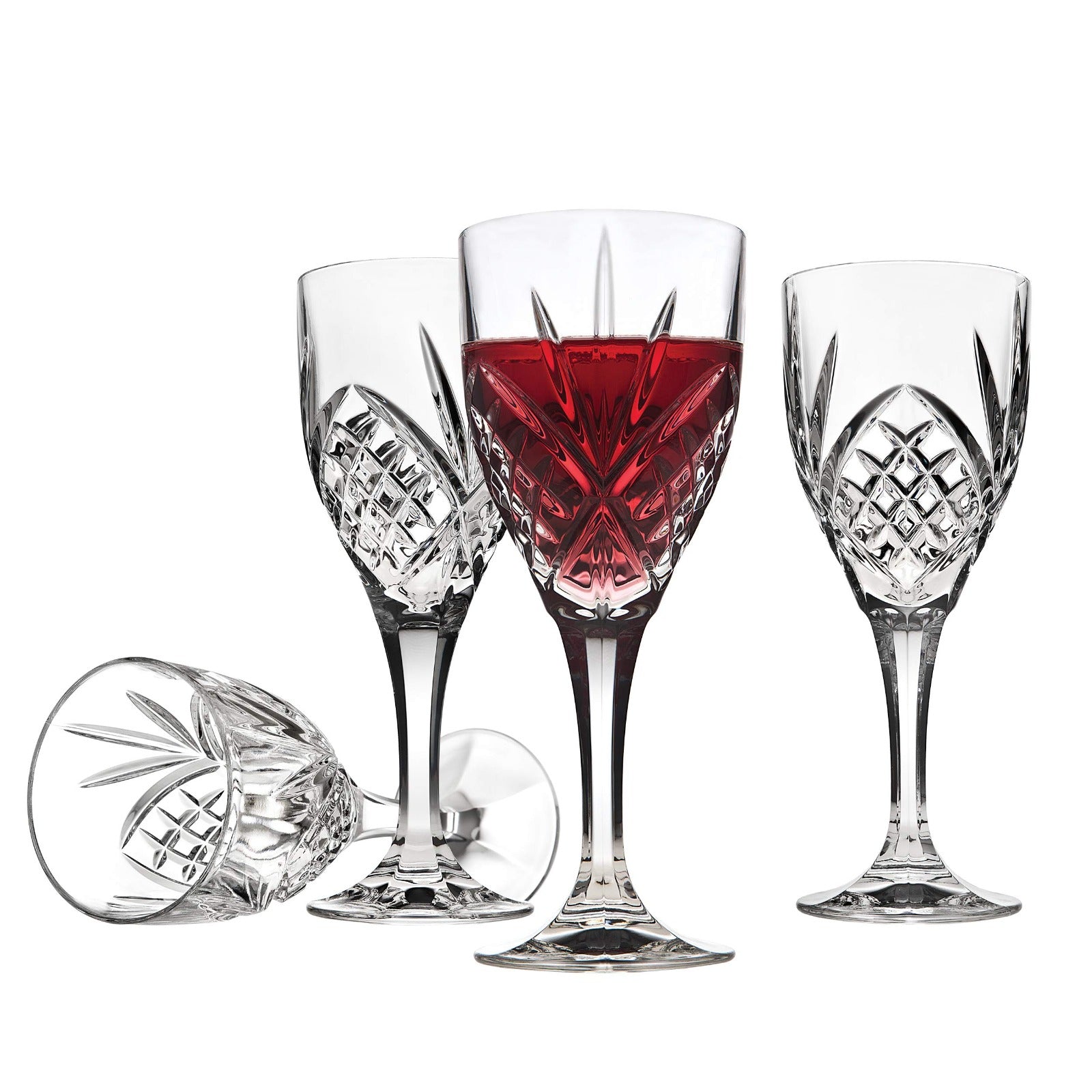 Set 4 Cut Luminarc Crystal Wine Glasses 8 Oz. 6 3/4” Diamonds 2” Hexagon  Stem
