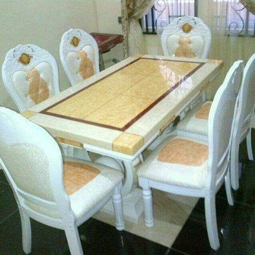 6 Seater Marble Dining Set White Hog Furniture