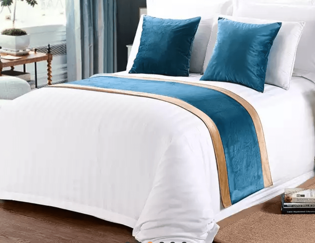 8 Snow White 100 America Cotton Bedding Set With Blue Bed Runner Hog Furniture