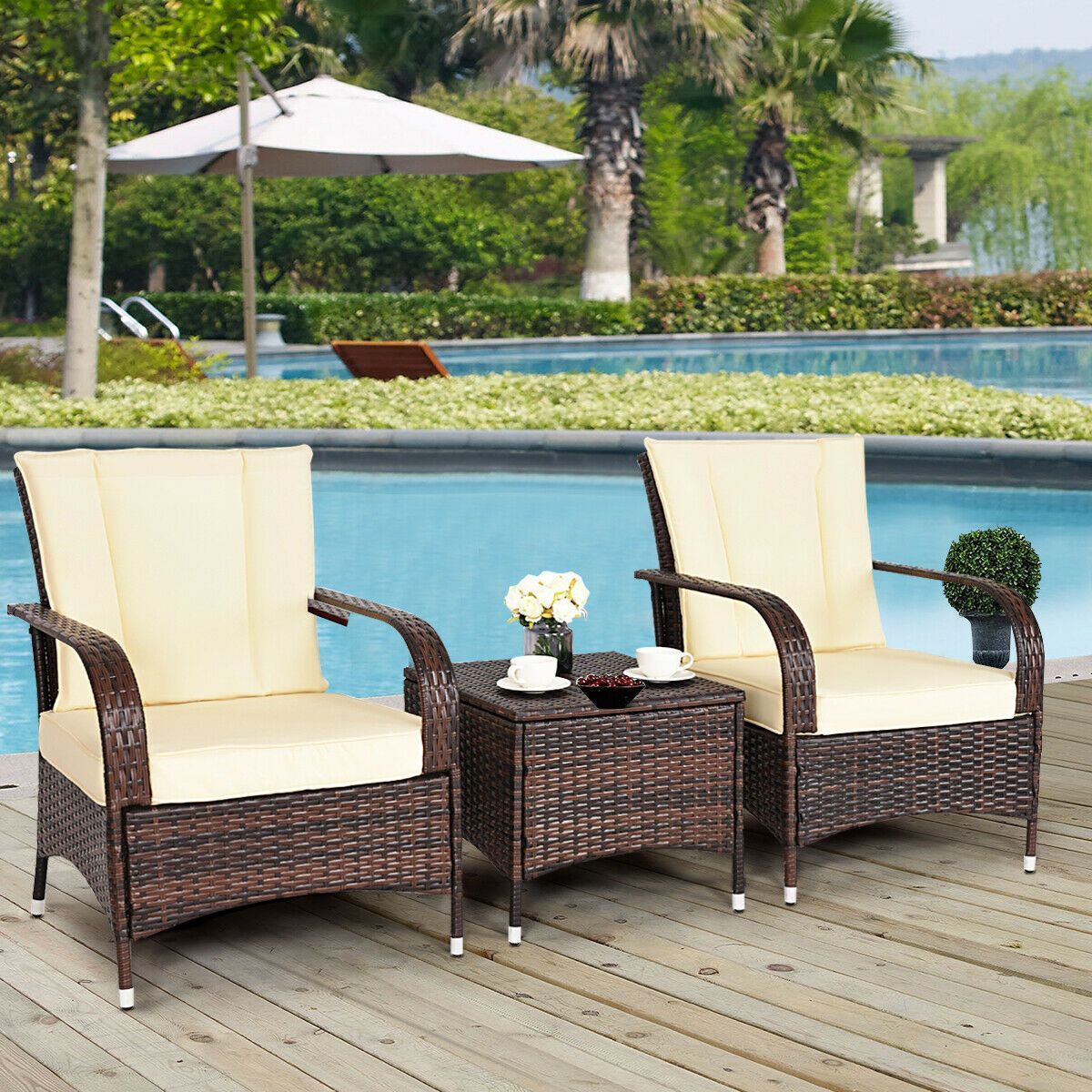 Costway 3PCS Outdoor Patio Rattan Wicker Furniture Set – HOG Furniture