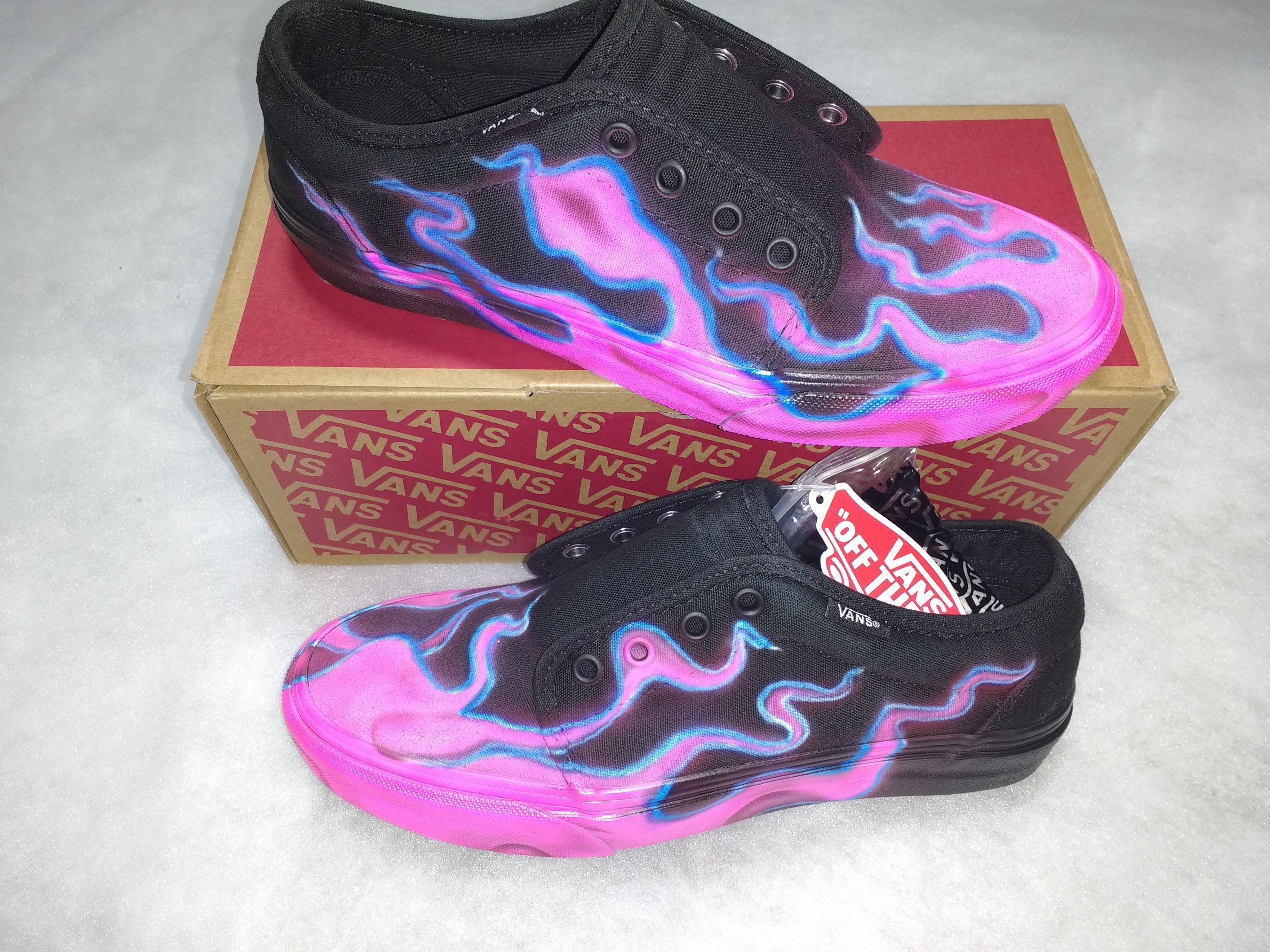 Pink and Blue Smoke/flames Vans 