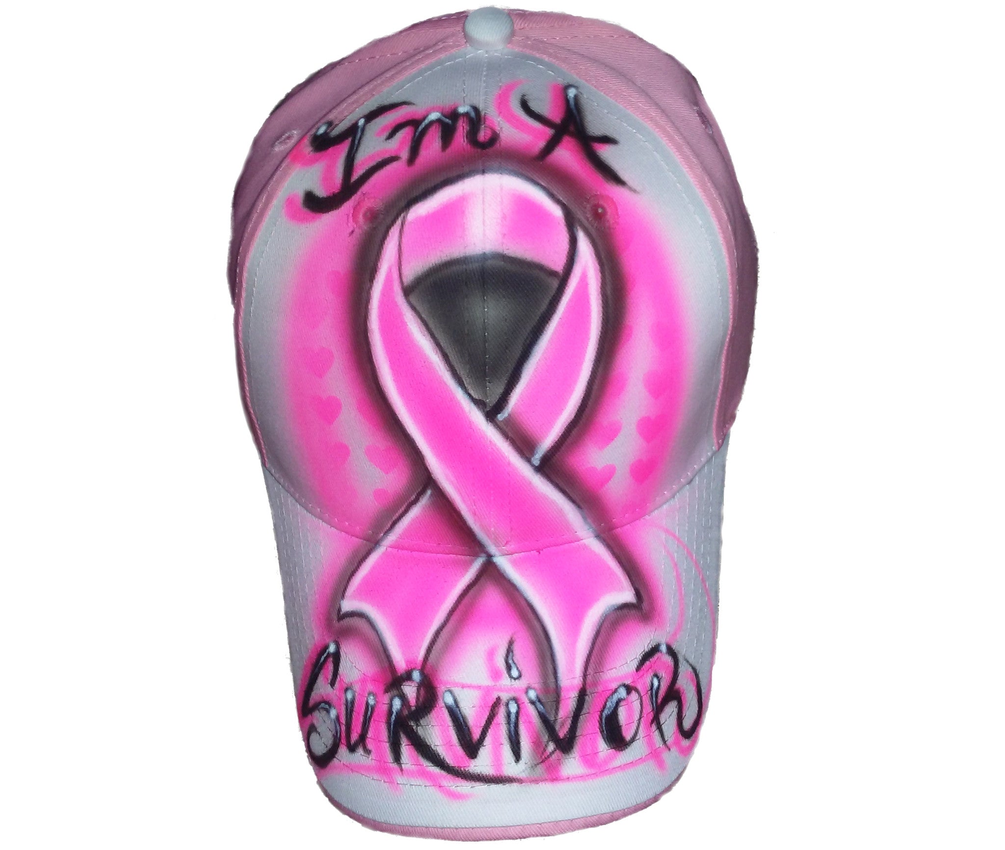 Airbrushed PINK Ribbon "Im A Survivor" Breast Cancer Awareness hat