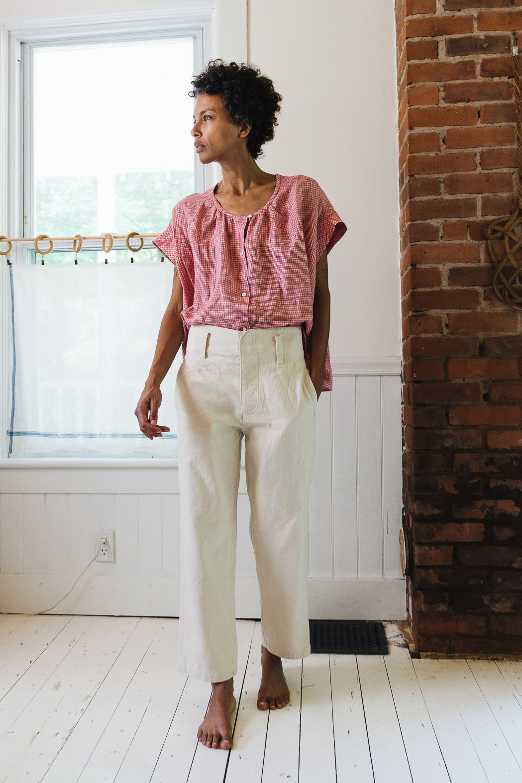 THADIE TOP | RED PLAID LINEN