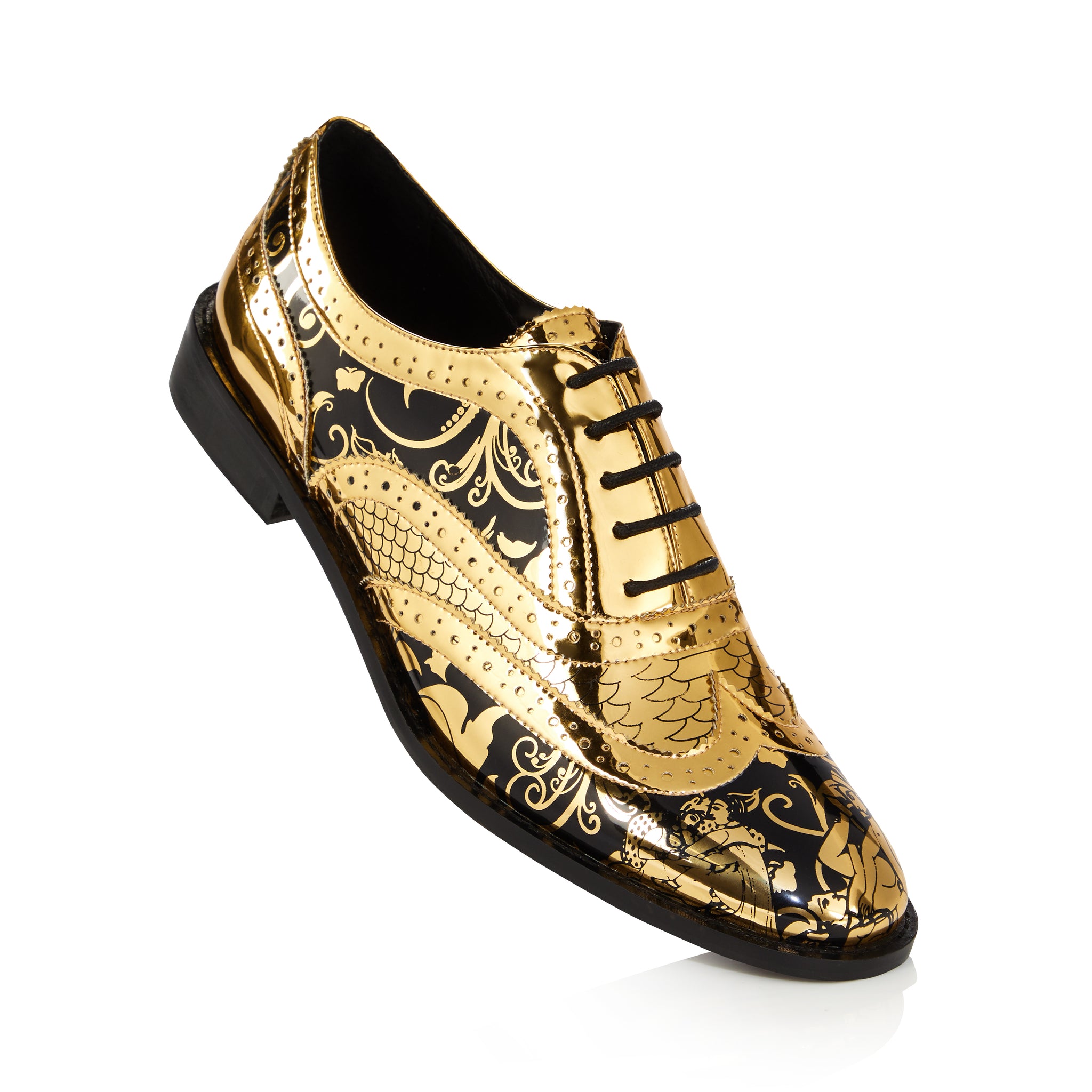 Kama Shoetra Gold and Black Brogue Shoes – Luke Grant-Muller