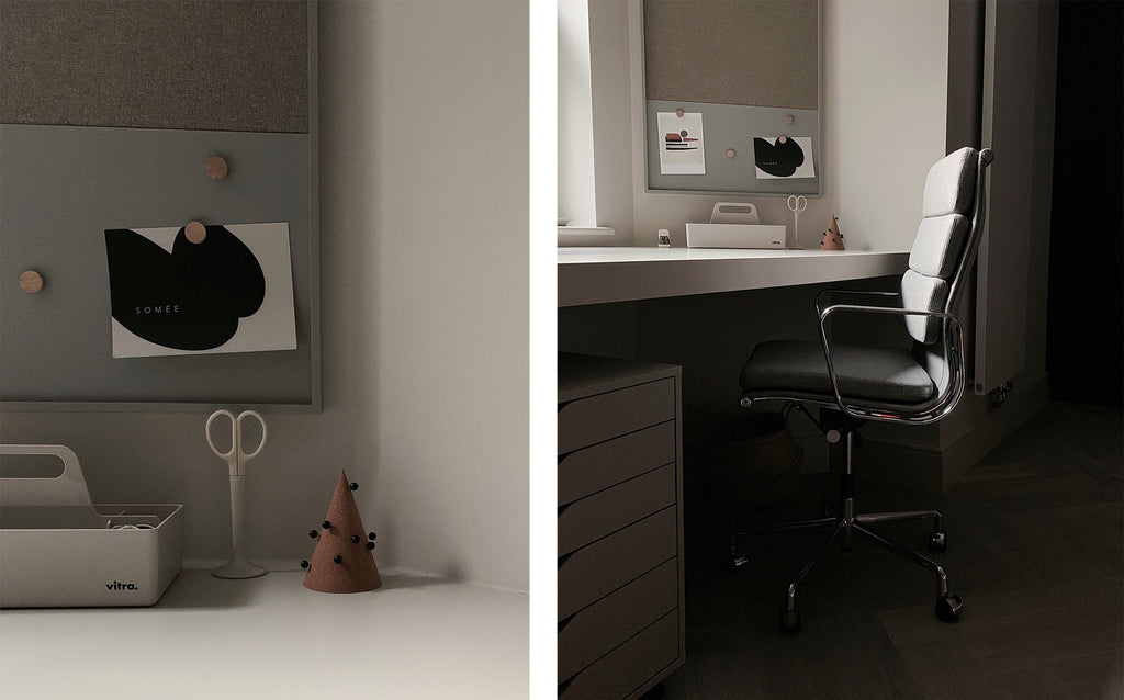Zoe interiors images of office with vitra chair and accessoires including pin boards