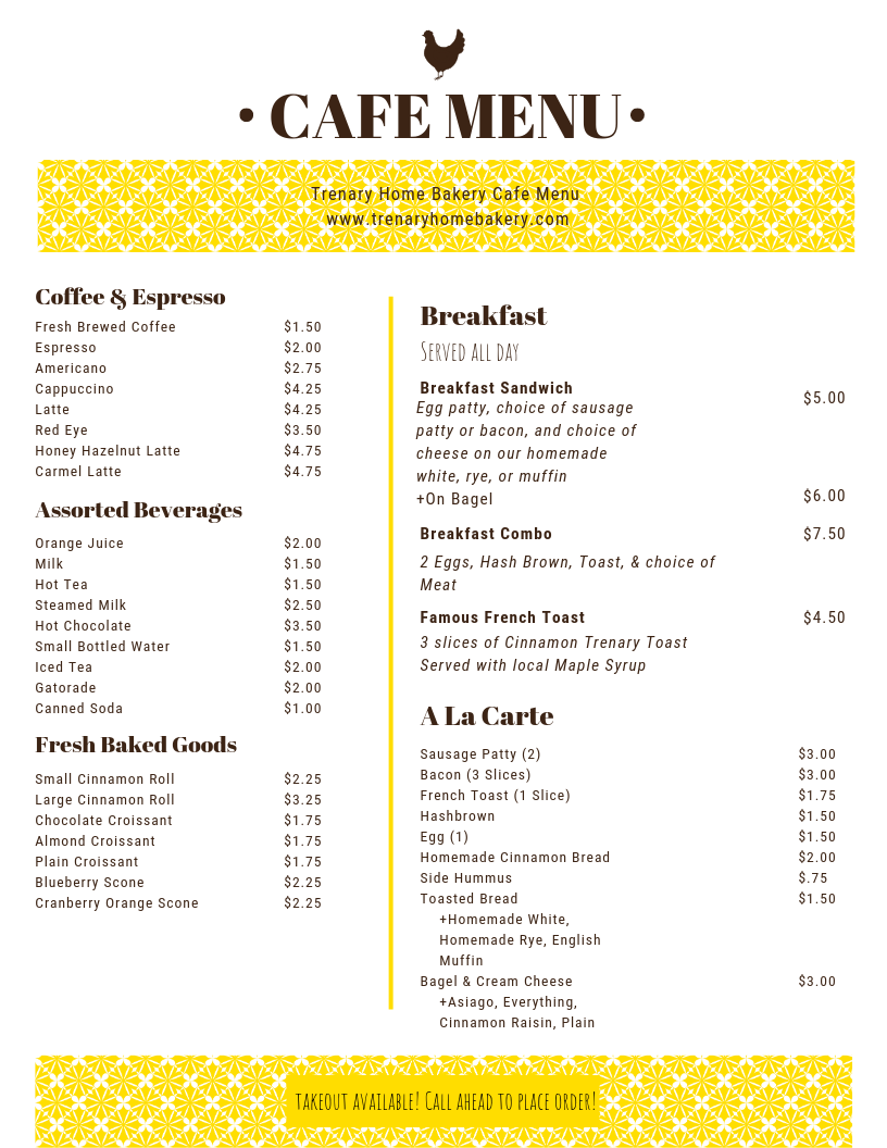 New Cafe Menu and Fall Hours! Trenary Home Bakery