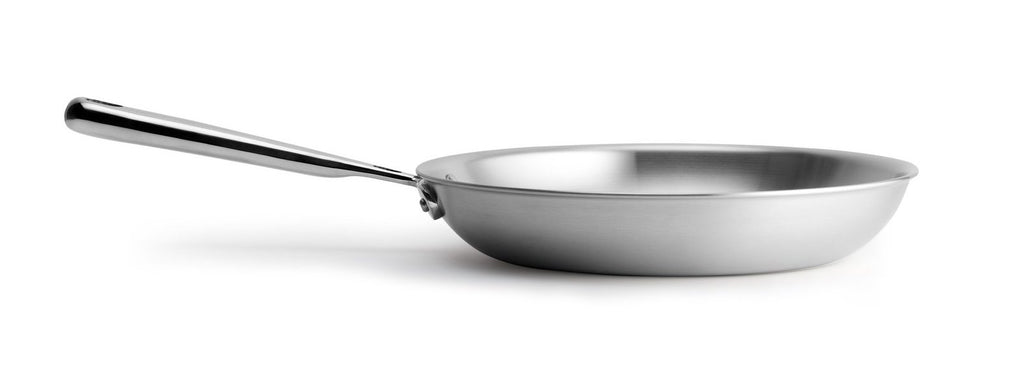 A stainless steel oven-safe skillet