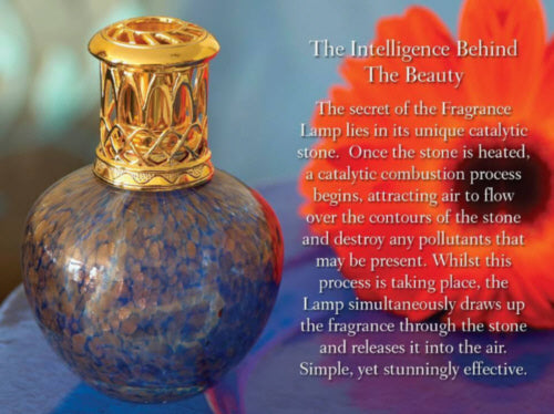 The Intelligence Behind the Beauty - The secret of the fragrance lamp lies inits unique catalytic stone. Once the stone is heated a catalytic combustion process begins, attracting air to flow over the contours of the stone and destroy any pollutants that may be present. Whilst this process is taking place the lamp simultaneously draws up the fragrance through the stone and releases it into the air. Simple, yet stunningly effective.