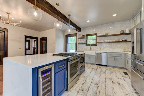 Modern Farmhouse Kitchen with Waterfall Island