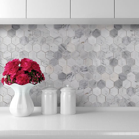 Bianco Carrara Marble in 2" Hexagons