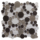 Coastal Brown Beige White Bubble Penny Round Glass Tile