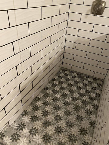 Small Walk-In Shower Tile Ideas - Daisy Flower Subway Tile
