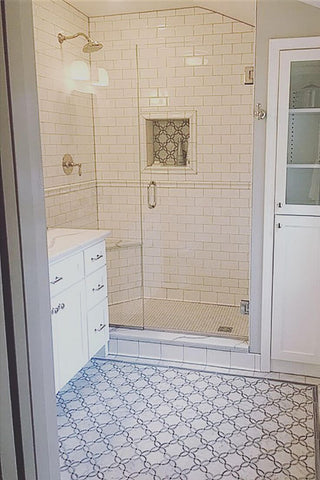 Small Walk-In Shower Tile Ideas - floral mosaic accent