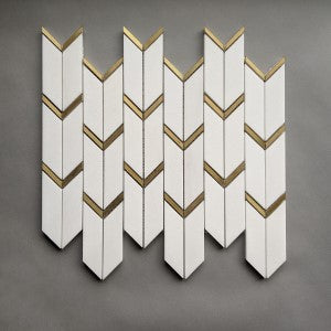 Dolomite White and Gold Arrow Art Deco Tile Backsplash