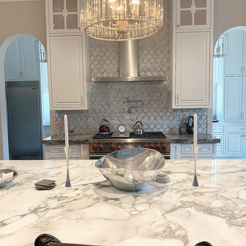 Luxe Kitchen with Mirror Accent Arabesque Tile Oven Backsplash