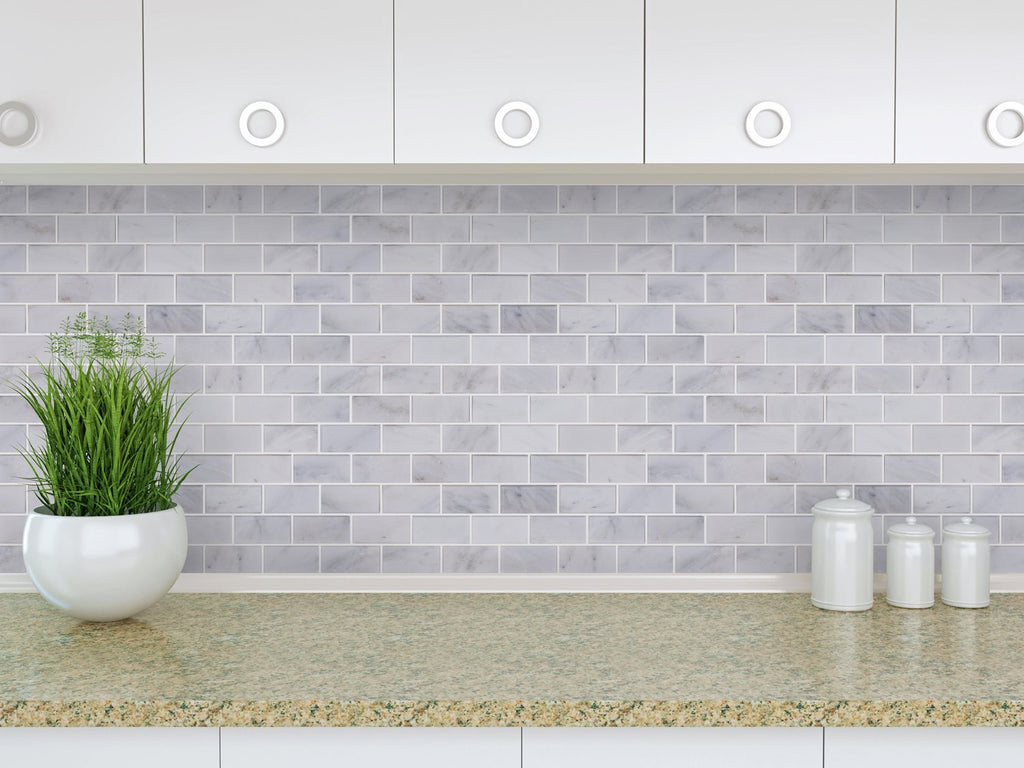 Carrara Venato Marble Mosaic Tile In Beveled 2x4 Mini Brick Subway Tiles Pattern Polished