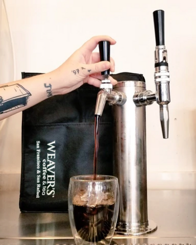 Cold Brew Coffee being poured fromStout Faucet at Weaver's Coffee & Tea Cafe