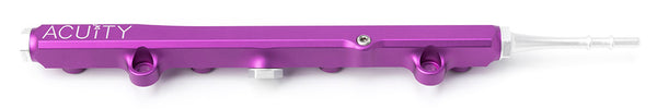 Honda K-Series billet aluminum fuel rail in purple with quick disconnect fitting