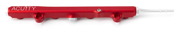 Honda K-Series billet aluminum fuel rail in red with quick disconnect fitting