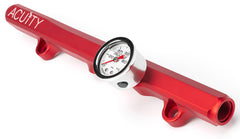 Red ACUITY Honda K-Series Fuel Rail with Fuel Pressure Gauge