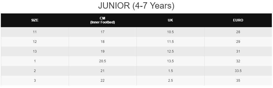 converse junior sizes