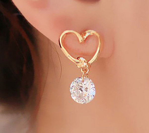 Women's Silver Plated Heart Earrings with Crystal Rhinestone Drop ...