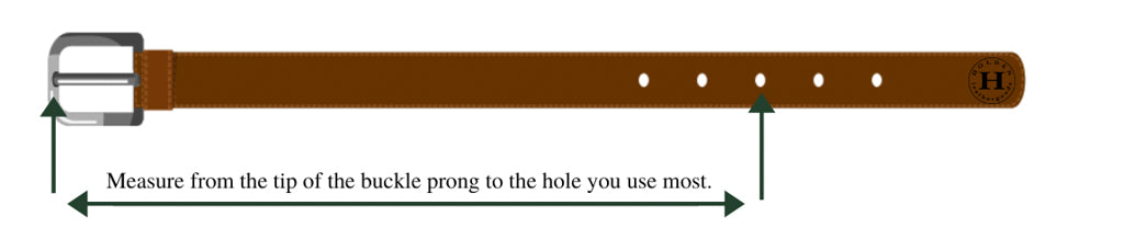 Belt sizing guide, measure from the tip of the prong to the hole you use the most.