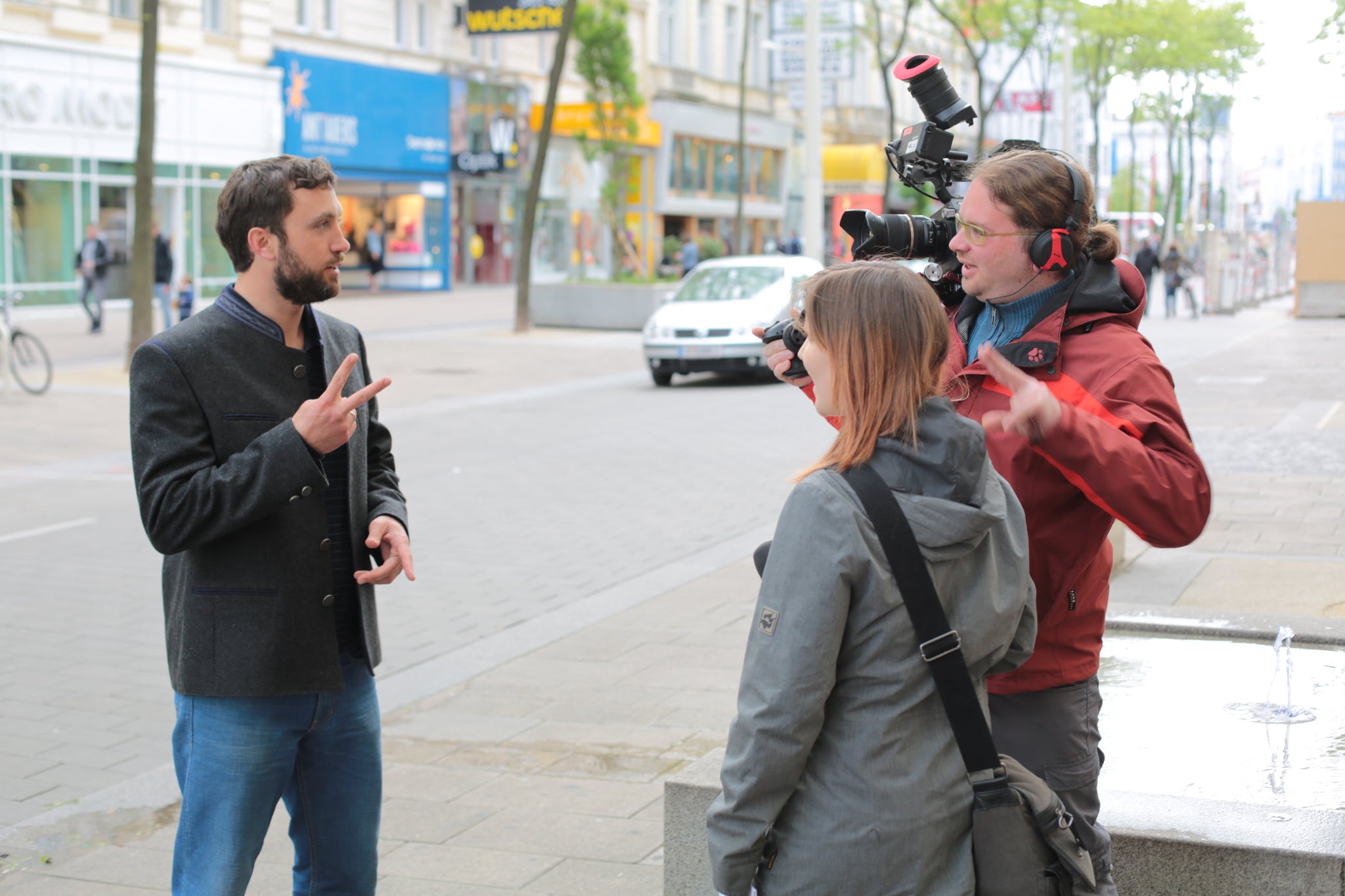 Robert being interviewed on Mariahilfe Strasse