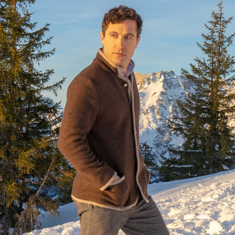 Robert W. Stolz wearing a brown boiled wool jacket in Austria