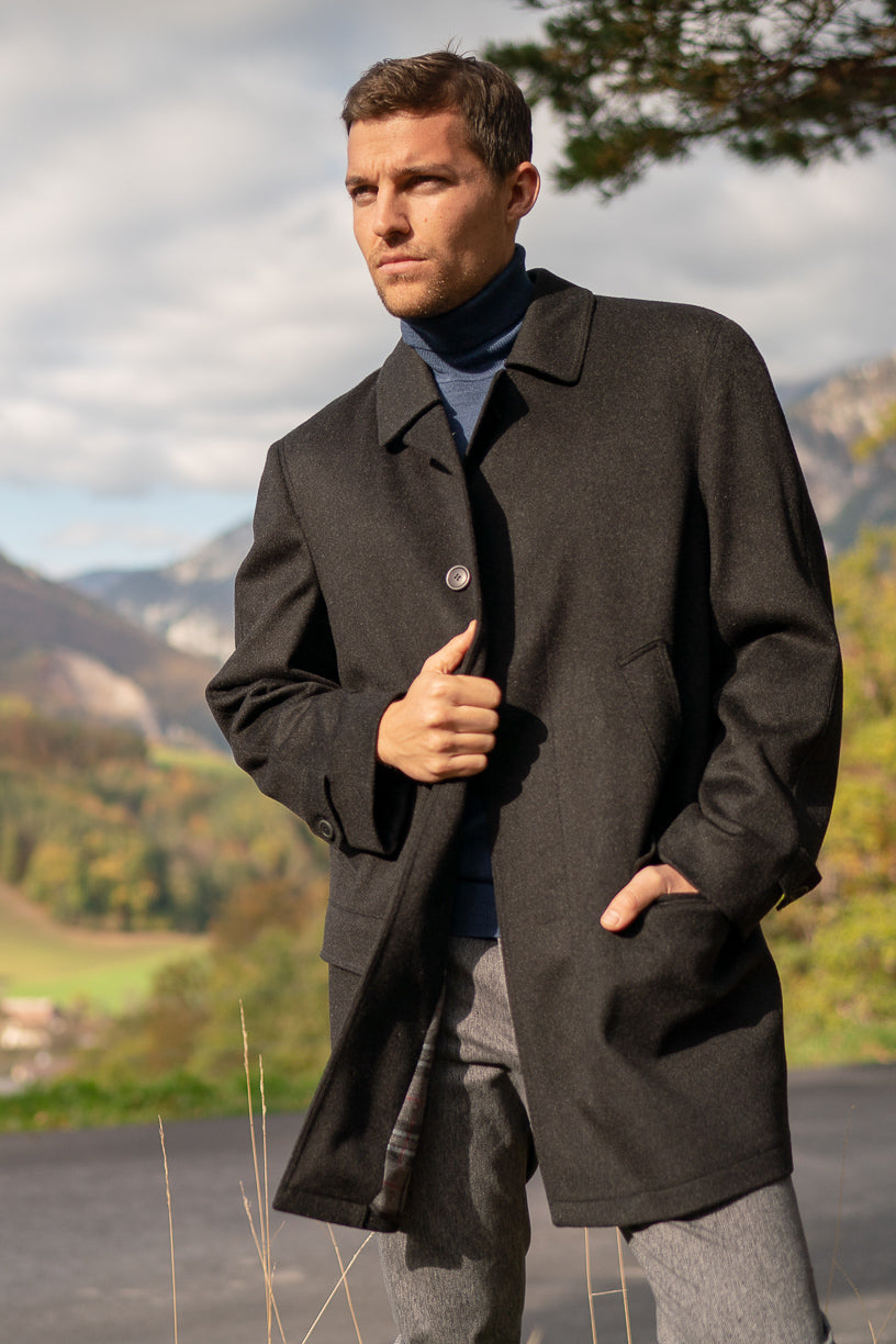 Joseph - Men's Black Himalaya Loden Wool Overcoat - Robert W. Stolz