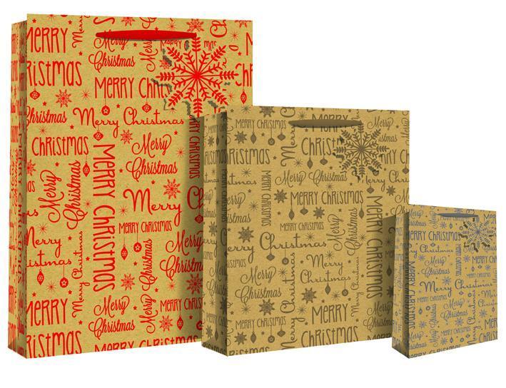 Gift Bag - Deluxe Kraft Paper Gift Bag - Merry Christmas XL Design Bag - XL