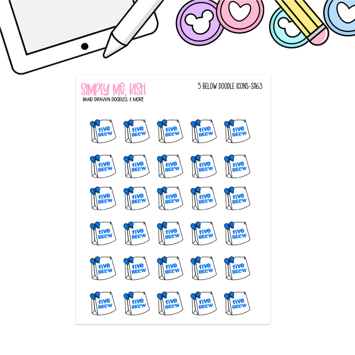 5 Below Shopping Bag Doodle Icon Stickers – Simply Me, Kish