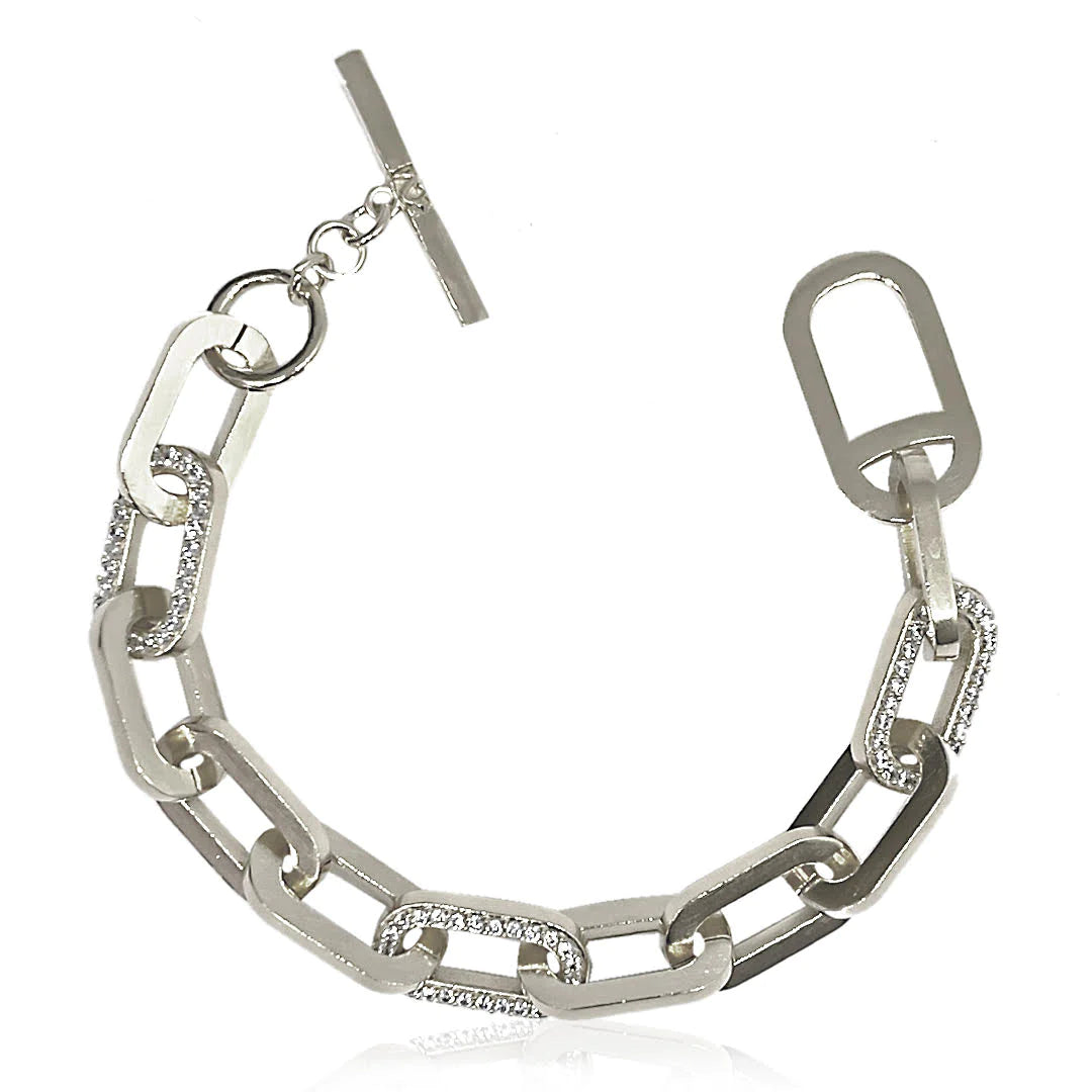 Silver Pave Rico Chain Bracelet